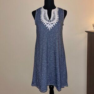 Preppy Max Studio Sleeveless Midi Dress with Crochet Embroidery